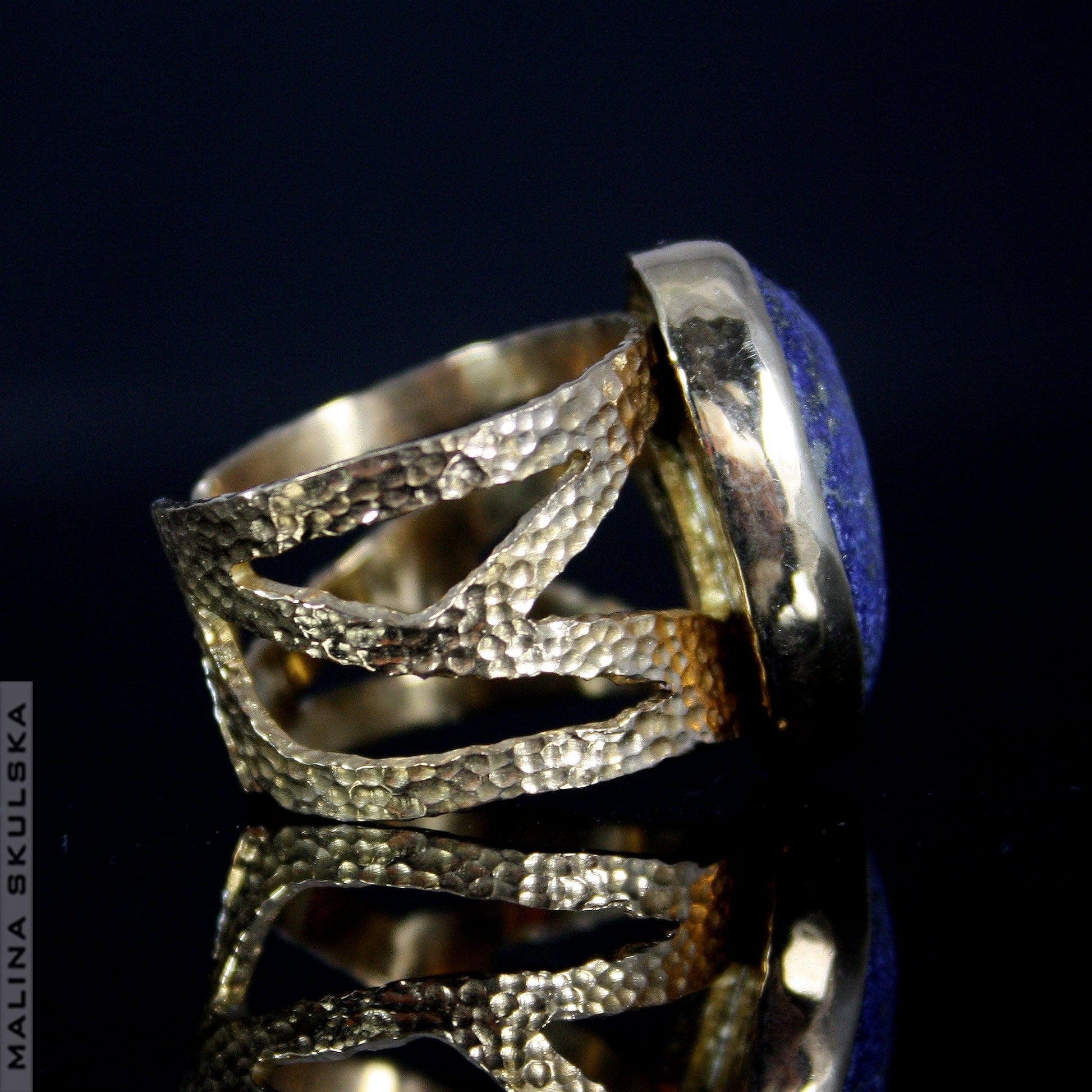 Gold-plated 925 Silver Openwork Lapis Lazuli ring MALINA SKULSKA