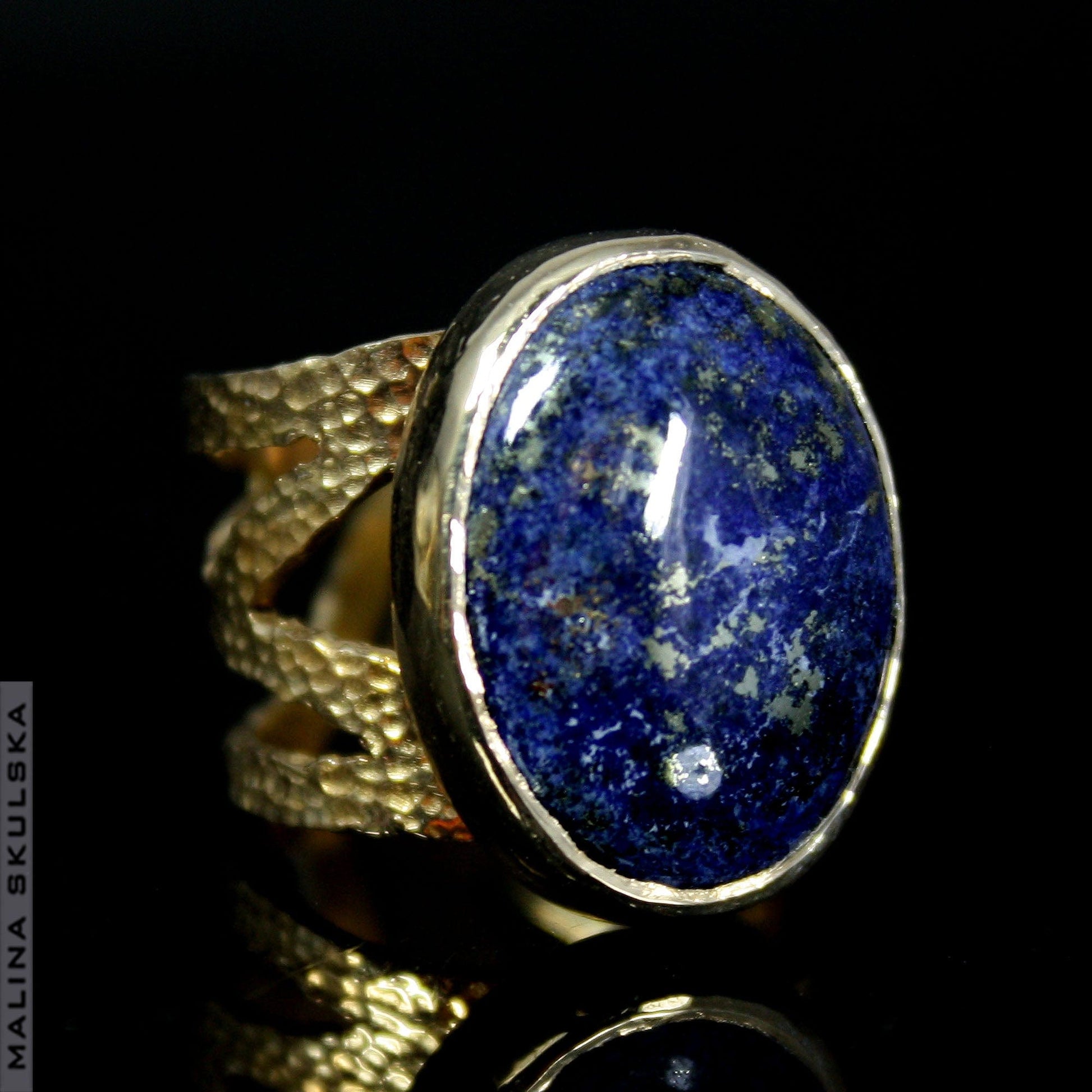 Gold-plated 925 Silver Openwork Lapis Lazuli ring MALINA SKULSKA