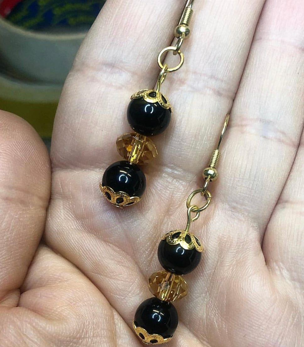 Gold-plated Dangle Earrings With Onyx KAS WARWAS