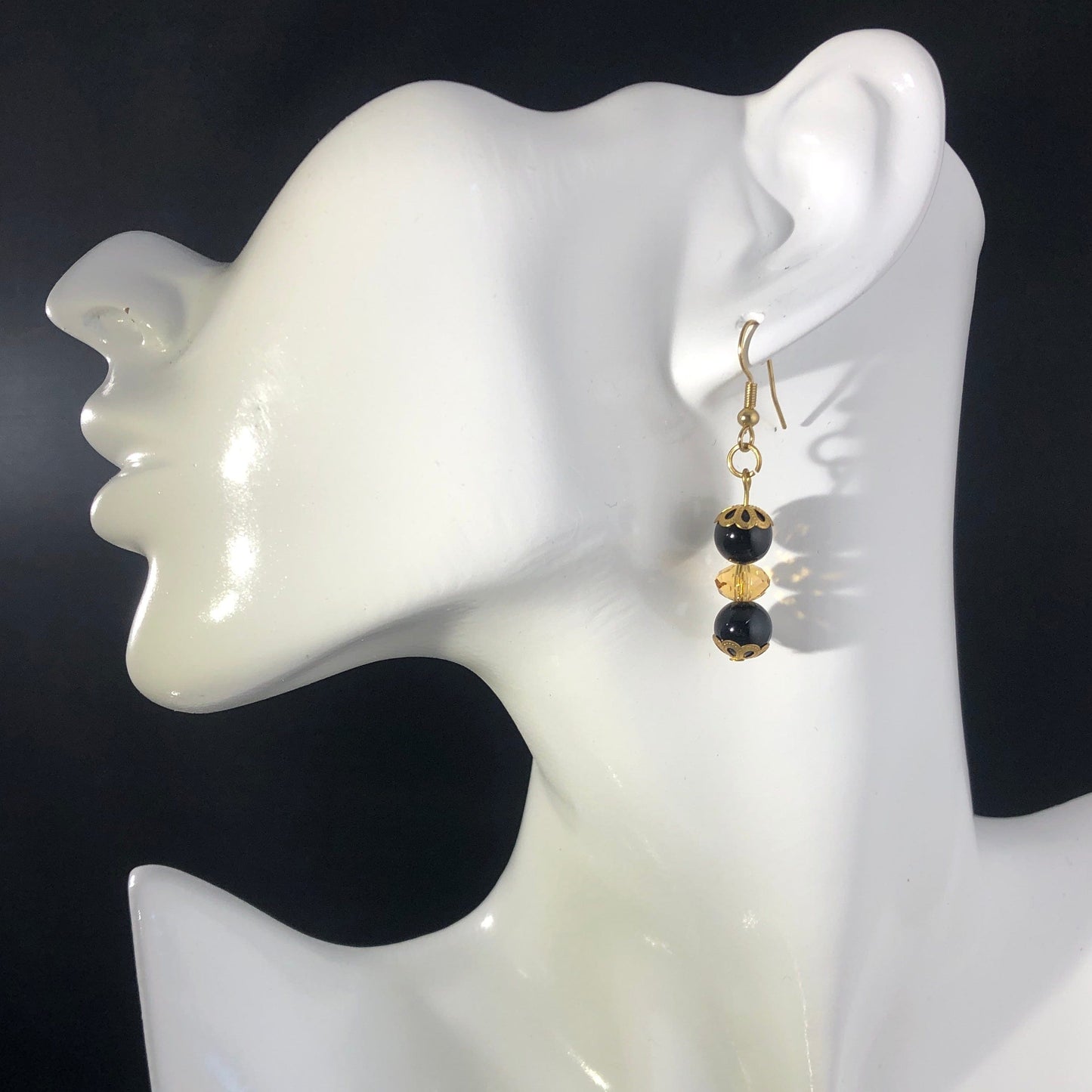 Gold-plated Dangle Earrings With Onyx KAS WARWAS