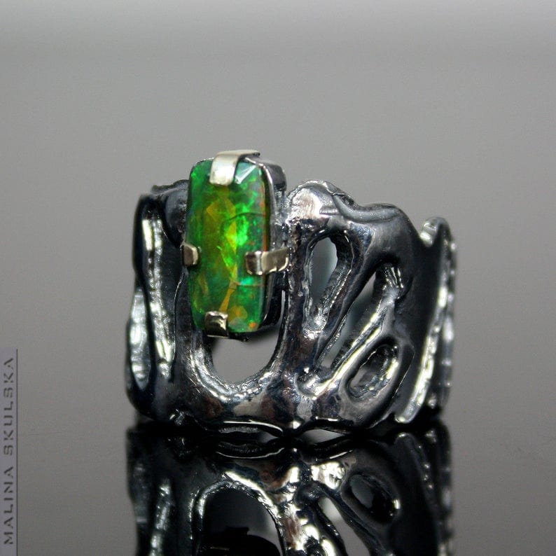 Green Ethiopian Opal Silver Ring MALINA SKULSKA