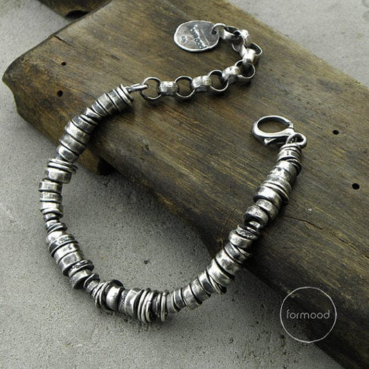 Intriguing Modern Oxidised Sterling Silver Bracelet FORMOOD