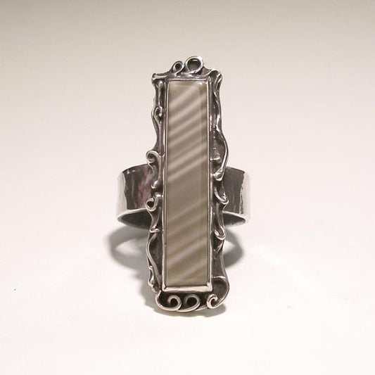Mirror Silver And Striped Flint Statement Ring BLITZ