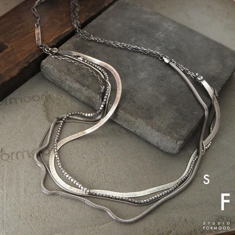 Multi-chain Oxidised Sterling Silver Necklace FORMOOD