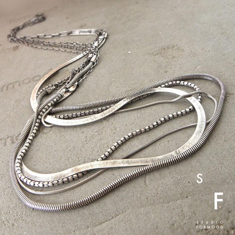 Multi-chain Oxidised Sterling Silver Necklace FORMOOD