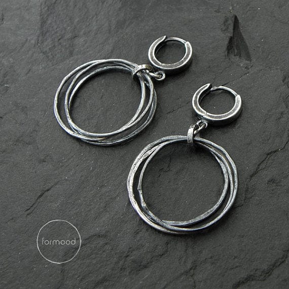 Oxidised Raw 925 Silver Hoop Earrings FORMOOD