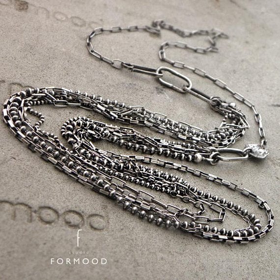 Oxidised Sterling Silver Multi-strand Chain Necklace FORMOOD