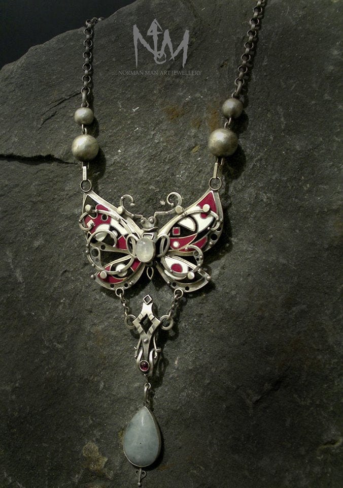 Papillon Silver Enamelled Necklace With Gemstones BLITZ