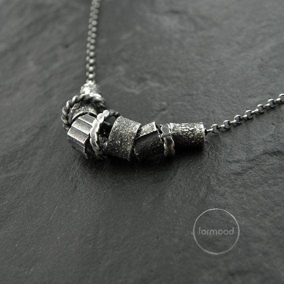 Raw Sterling Silver Chain Pendant Necklace FORMOOD