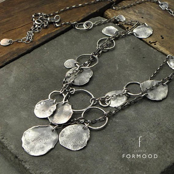 Raw Sterling Silver Coin Long Necklace FORMOOD