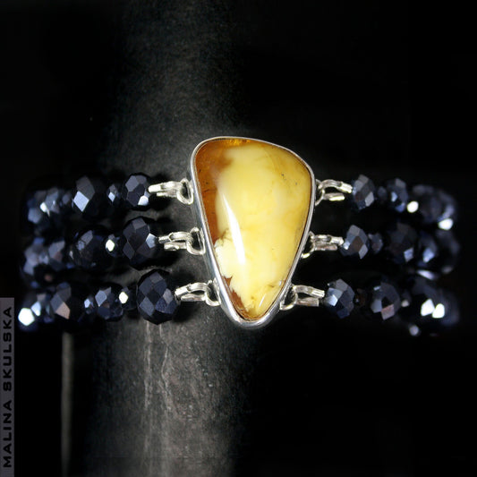 Silver bracelet with Baltic Amber and crystals MALINA SKULSKA