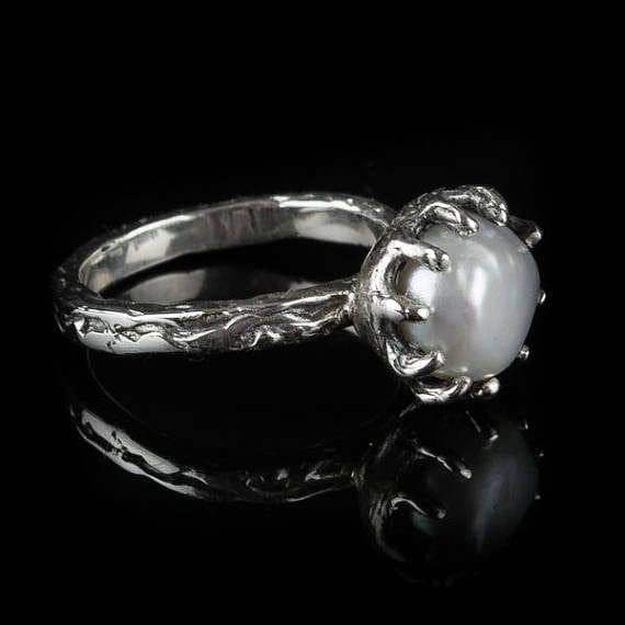 White Freshwater Pearl Silver Ring MICHAŁ SIERADZKI